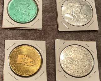 Sugar bowl, harry lee doubloon, schlitz beer, yacht club heavy doubloon