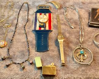 Watches, necklaces, lighter, medals