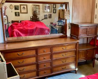 Mid century dresser with mirror cherry wood, by white