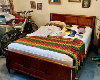 Picture wall, mid century cherry wood bed by white