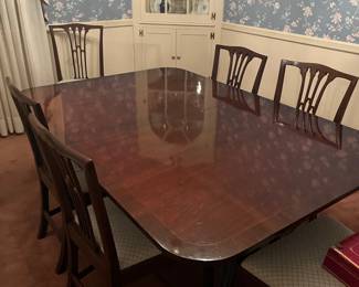 Beautiful clawfoot mahogany   dining table with 6 chairs in excellent condition, 2 extensions - protector pads …