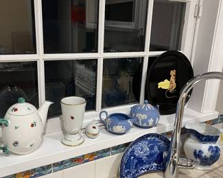 Limoges, Wedgewood , antique Flo Blue pitcher Watteau pattern …