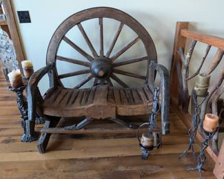 Vintage wagon wheel bench