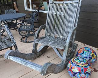Primitive solid wood big rocker.