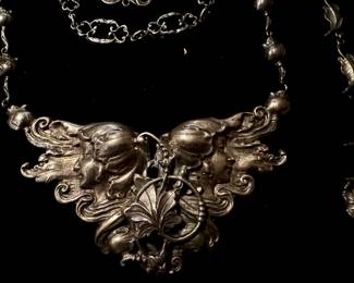 From our collection of Sterling, silver, some large necklaces, earrings, and other items. Many many more things not displayed yet or in the photos.