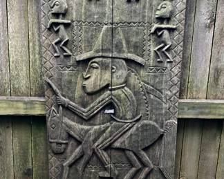 This is an amazing 6 foot Baule tribe, cowboy door. Like the South American gaucho the Africans in certain areas were the African Cowboys and we're accomplished Horseman of their day... .
