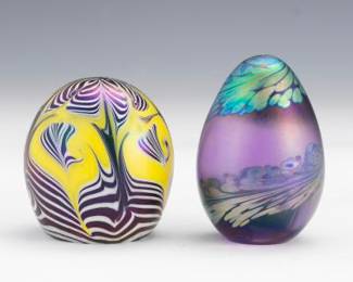 Two Vintage Art Glass Paperweights, Including by Wandermark