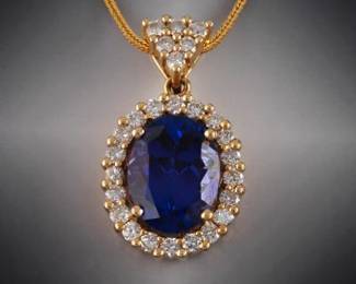 Ladies Gold, Tanzanite and Diamond Pendant on Italian Gold Chain