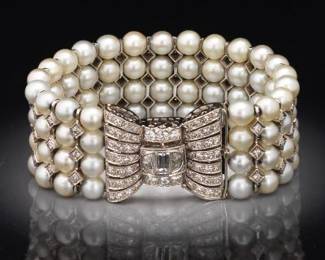Mid Century Modern Gold, Pearls and Diamond Bracelet