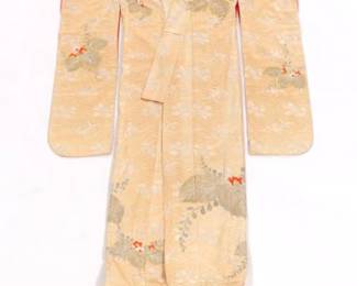Japanese Uchikake Ceremonial Robe, GoldSilver Color Metallic Wrapped Silk Thread Embroidery, ca. 1930s