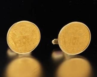 Austrian High Carat One Ducat Set In 14K Cufflinks