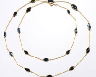 Ladies Gold and Blue Sapphire Station Necklace