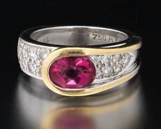 Richard Krementz 18K Gold, Platinum, Pink Tourmaline and Diamond Ring