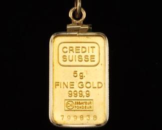 Suisse Credit Pure Gold Bar in 14K Bezel