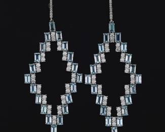 Ladies Pair of Gold, Aquamarine and Diamond Earrings