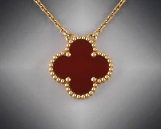 Van Cleef Arpels Vintage Alhambra 18K Gold and Carnelian Necklace