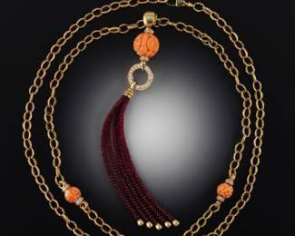 18K Lagos Coral and Diamond Chain With Detachable Gold