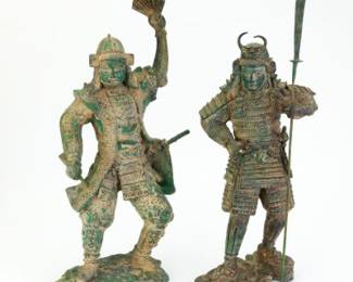 Pair of Japanese Samurai Warrior Bronze Figures
