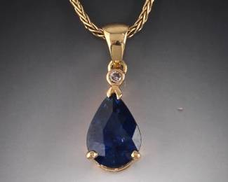 Ladies Gold and Fine Natural Blue Sapphire Pendant on Chain