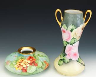 Group of Two HandPainted Limoges Porcelain Vases