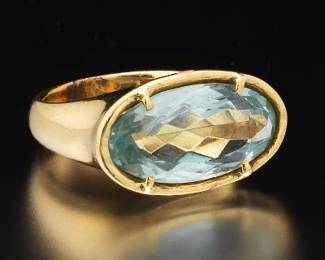 Gold and Aquamarine Saddle Ring