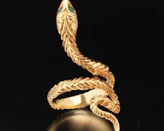 Ladies Gold and Emerald Snake Ring