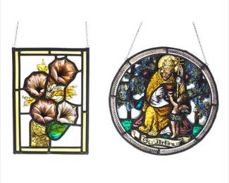 Two Stained Glass Hanging Panels