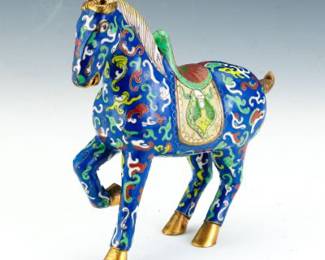 Chinese Tang Dynasty Style Cloisonne Enamelled Incense Sticks Brass Horse Stand