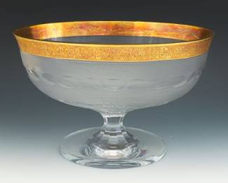 Moser Splendid Crystal Pedestal Compote with Gilt Rim