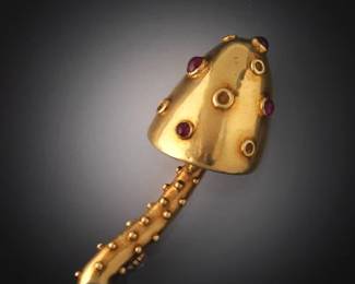 Tiffany Co. Vintage Italian 18K Gold, and Ruby Mushroom Pin Brooch