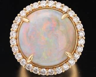 Ladies Spectacular Gold, Opal and Diamond Fashion Ring