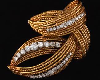 JASSOY Vintage Gold and Diamond Scrolls Large Clip Brooch