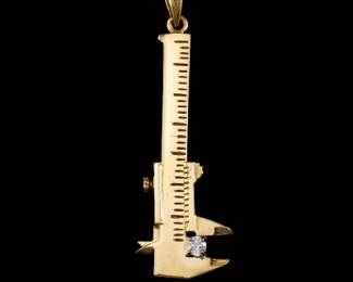 Novelty Gold and Diamond Articulated MM Gauge Pendant Charm