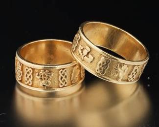 14K Scottish Motif Mens and Womans Wedding Bands
