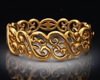 Ladies Byzantine Style Gold Scroll Bangle