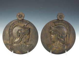Pair of Mix Metals Neo Classical Round Wall Plaques