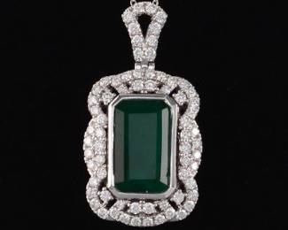Platinum GIA Certified Emerald and Diamond Edwardian Style Pendant