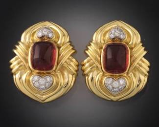 Ladies Spectacular Pair of Good, Pink Tourmaline and Diamond Ear Clips