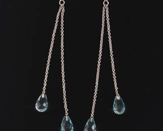 Ladies Pair of Gold and Aquamarine Briolette Double Dangles Earrings