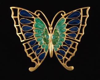 Ladies Italian Gold and Enamel Butterfly Pin Brooch