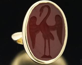 Classical 18K Gold and Intaglio Carved Carnelian Ring