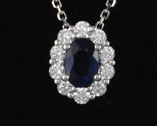 Ladies Gold, Blue Sapphire and Diamond Slider on Chain