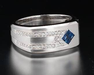 14K White Gold Sapphire and Diamond Ring