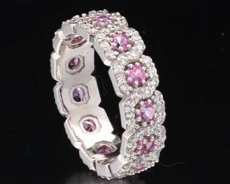 Ladies Gold, Pink Sapphire and Diamond Eternity Band