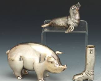 Three Sterling Silver Outer Shell Novelty Items