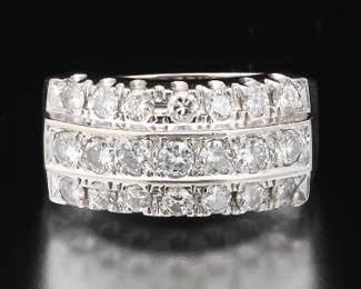 14K White Polished Gold and Diamond Band