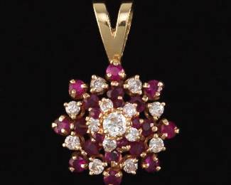 Rubies and Diamond 14K Yellow Gold Pendant