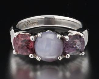 Roby Platinum, Star Sapphire and Multicolor Spinel Gems Ring