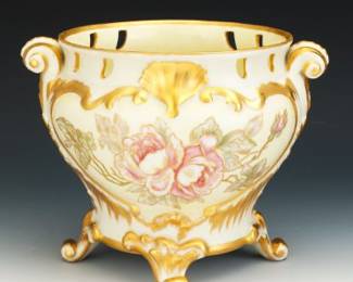 Continental Porcelain Vase with Gilt and Floral Decoration
