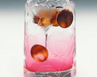 Moser Cranberry Overlay Cut Glass Vase
